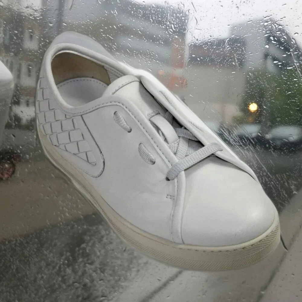 Bottega Veneta Intrecciato White Leather Low Profile Sneaker Size 36.5 (US 6.5)